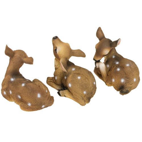 Artículo Figura de ciervo decorativa de cervatillo tumbado para mesa, 13 x 6,5 x 12 cm, 3 unidades
