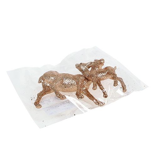 Floristik24 Ciervo con cervatillo 10cm oro claro con mica