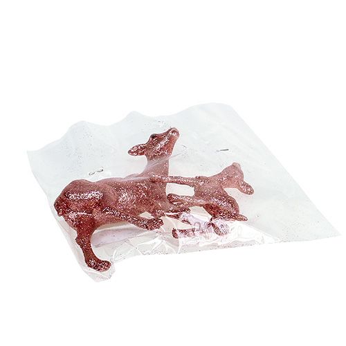 Floristik24 Ciervo con cervatillo 10cm rosa con mica