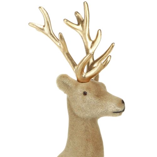 Artículo Decoración de ciervo sentado flocado marrón claro 15×6×15,5cm