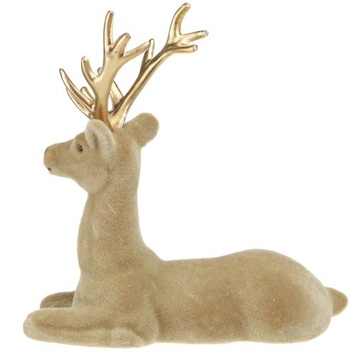 Artículo Decoración de ciervo sentado flocado marrón claro 15×6×15,5cm