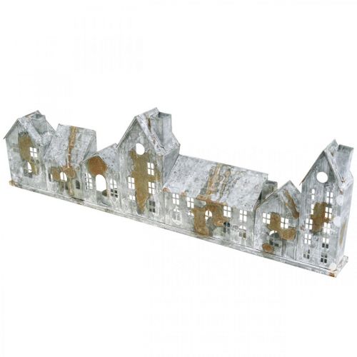 Casas iluminadas, adornos para ventanas, faroles plateados, farol de metal de aspecto antiguo, 67,5 cm de largo x 20 cm de alto. | Floristik24.es
