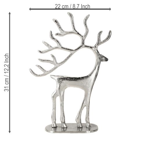 Artículo Figura de ciervo decorativa de reno de metal plateado H31cm