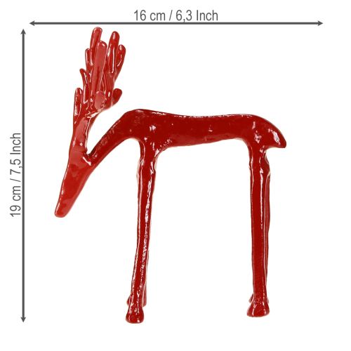 Artículo Figura metálica decorativa de reno para Navidad, color rojo, 16×13×19 cm