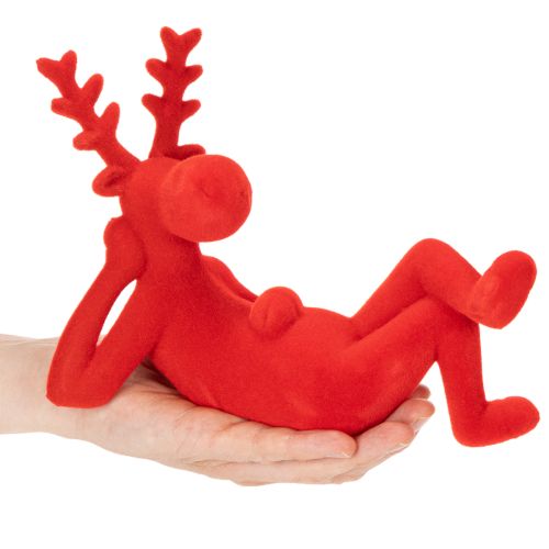 Figura decorativa de reno rojo, tumbado, diseño moderno, 24 cm, 2 piezas. | Floristik24.es