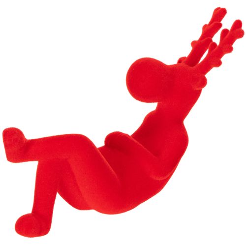 Figura decorativa de reno rojo, tumbado, diseño moderno, 24 cm, 2 piezas. | Floristik24.es