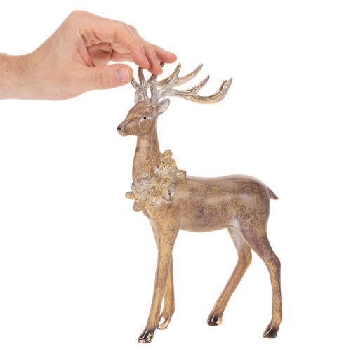 Figura decorativa de un ciervo con astas, de pie, decoración navideña, 28 cm. | Floristik24.es