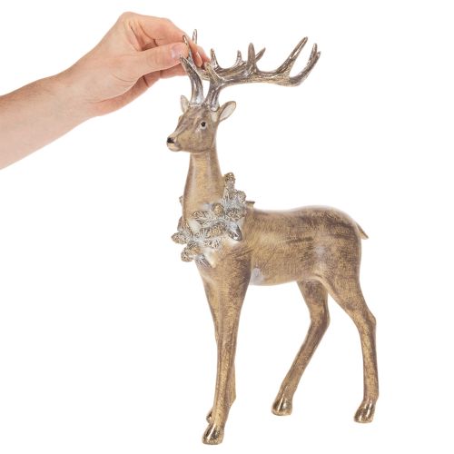 Figura decorativa de un ciervo de pie con astas y piñas, 41 cm. | Floristik24.es