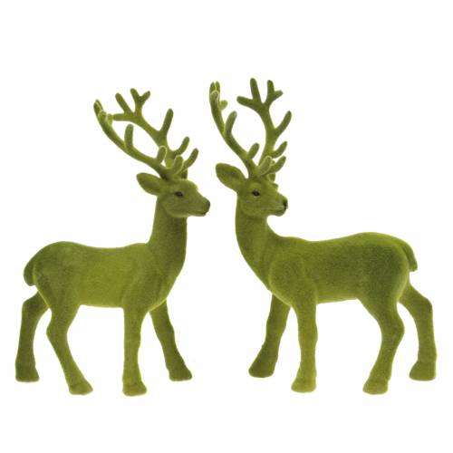 Artículo Reno decorativo flocado verde musgo 20cm 2 piezas