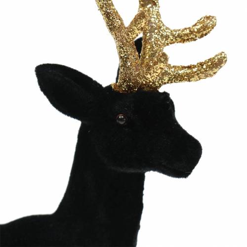 Artículo Ciervos decorativos flocados negro, dorado 20cm 2 piezas