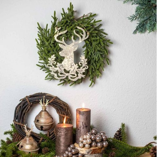 Artículo Reno para colgar, decoración navideña, cabeza de ciervo, colgante de metal dorado aspecto antiguo H23cm 2 piezas