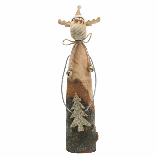 Artículo Reno rama natural con abeto natural, dorado H27cm