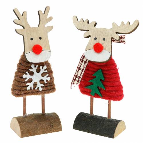 Floristik24 Reno y alce con jersey navideño marrón/rojo Al.14,5/13,5cm 6uds