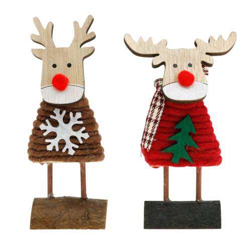 Floristik24 Reno y alce con jersey navideño marrón/rojo Al.14,5/13,5cm 6uds