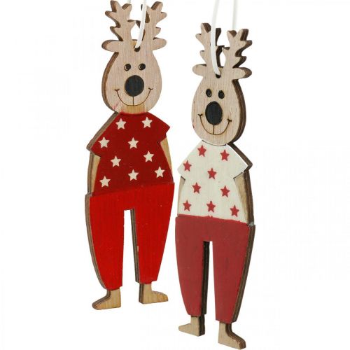 Artículo Reno para colgar, adornos navideños, adornos para árboles de Navidad, adornos de madera para Adviento H13cm 8 piezas