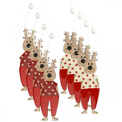 Artículo Reno para colgar, adornos navideños, adornos para árboles de Navidad, adornos de madera para Adviento H13cm 8 piezas