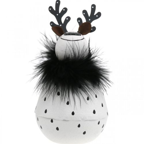 Reno decorativo, decoración navideña, figura decorativa de metal, blanco de Adviento, negro H15.5cm Ø8cm