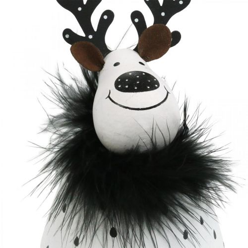 Artículo Reno decorativo, decoración navideña, figura decorativa de metal, blanco de Adviento, negro H15.5cm Ø8cm