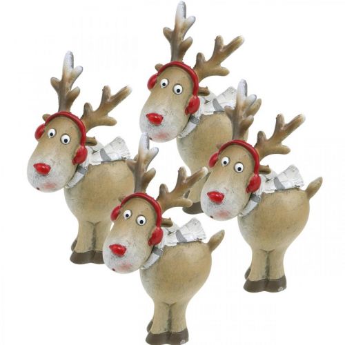 Figura decorativa reno Navidad con bufanda 7 × 4,5 × 12cm 4pcs