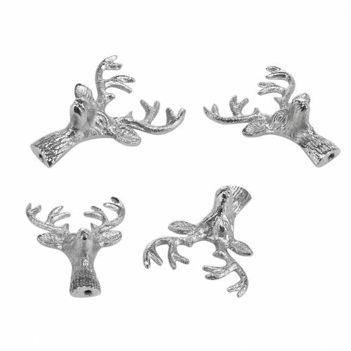 Floristik24 Cabeza de ciervo para manualidades metal plateado 6,8cm 6pcs Decoración de Adviento