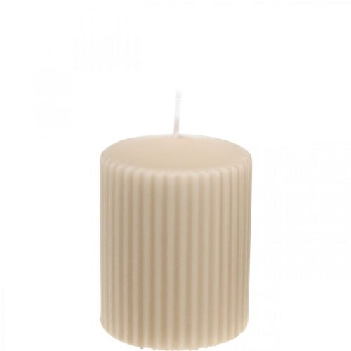 Floristik24 Velas de pilar beige vela acanalada 70/90mm 4uds