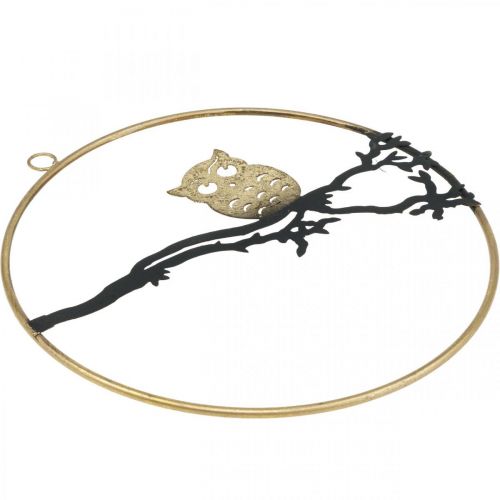 Artículo Decoración ventana búho en rama otoño, anillo decorativo metal 22cm