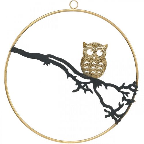 Decoración ventana búho en rama otoño, anillo decorativo metal 22cm