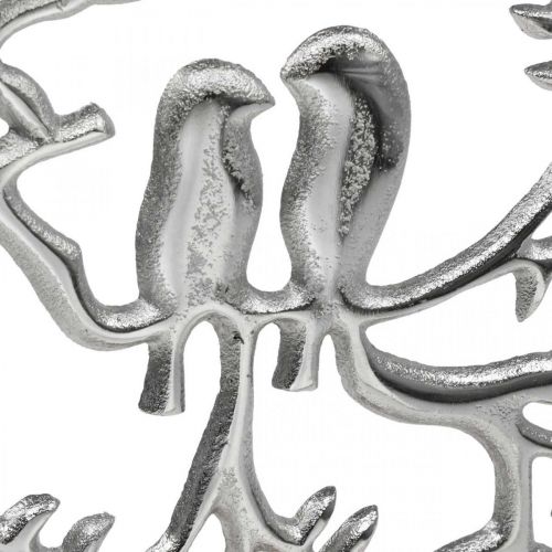 Artículo Decoración de mesa primavera, anillo decorativo pájaro deco plata H37.5cm