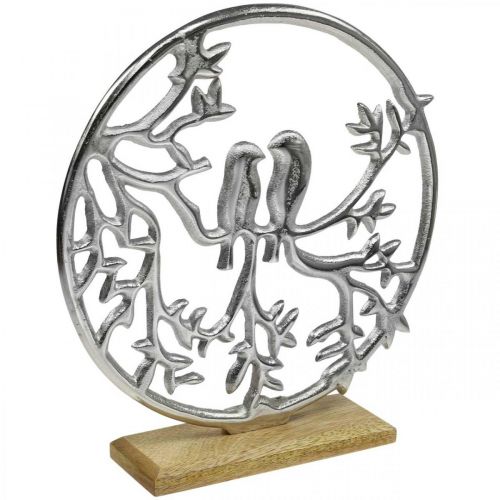 Artículo Decoración de mesa primavera, anillo decorativo pájaro deco plata H37.5cm