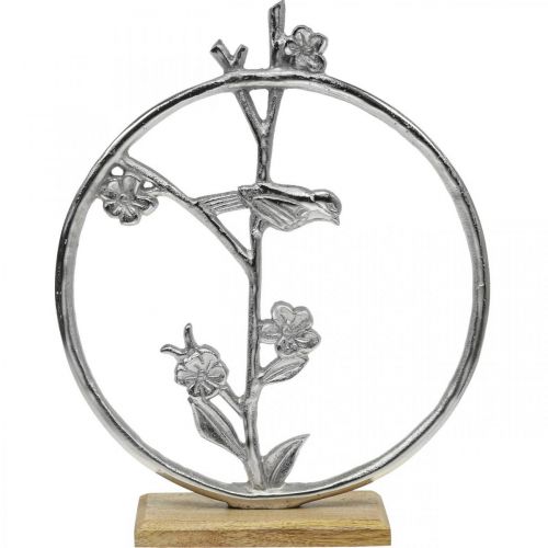Artículo Decoración de mesa primavera, anillo decorativo pájaro deco plata H32.5cm
