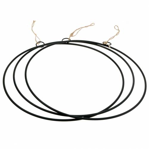 Artículo Anillo decorativo para colgar negro Ø50cm 3pcs