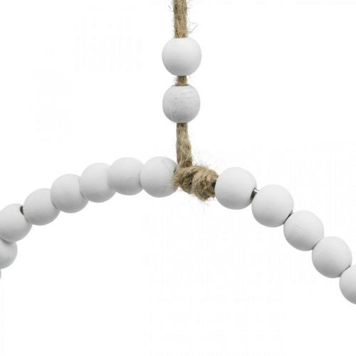 Artículo Anillo de madera decorativo, decoración de primavera, anillo con perlas, boda blanco Ø19cm 4pcs