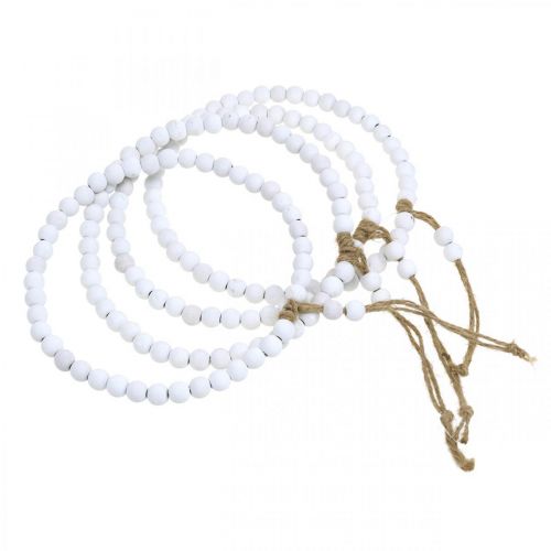 Artículo Anillo de madera decorativo, decoración de primavera, anillo con perlas, boda blanco Ø19cm 4pcs