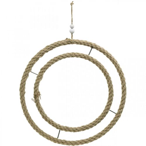 Anillo decorativo doble, anillo para decorar, anillo realizado en yute, estilo boho color natural, plata Ø41cm
