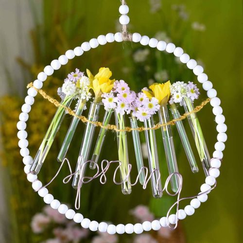 Artículo Anillo con perlas, primavera, anillo decorativo, boda, corona para colgar blanco Ø28cm 4pcs