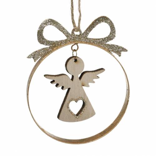 Floristik24 Percha decorativa Bola de árbol de Navidad con estrella, ángel y casa de metal, madera Ø8.5cm H11cm 3ud