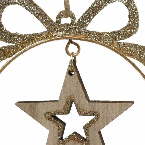 Floristik24 Percha decorativa Bola de árbol de Navidad con estrella, ángel y casa de metal, madera Ø8.5cm H11cm 3ud