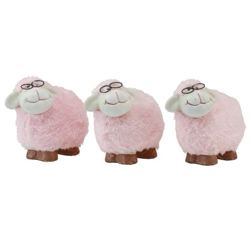 Oveja rosa con gafas y pelo ceramica 10,5×5,5×9cm 3ud