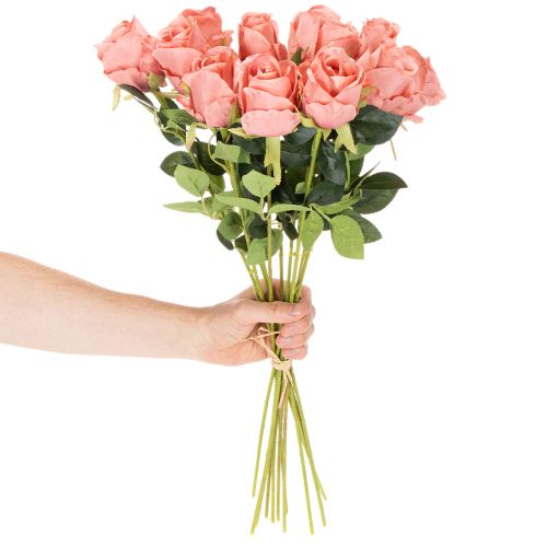 Flores artificiales de rosas en un ramo, tallo largo de 62 cm, 12 unidades. | Floristik24.es