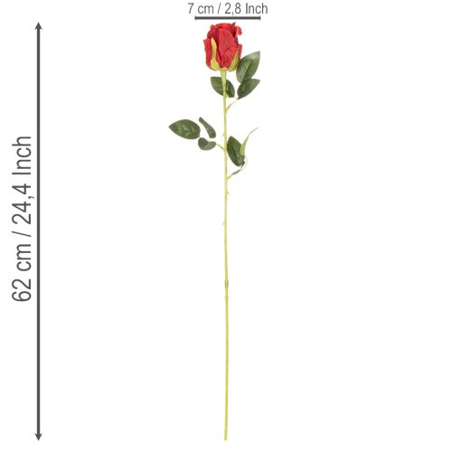 Rosa artificial de tallo largo, flor artificial roja, 62 cm, 12 unidades. | Floristik24.es