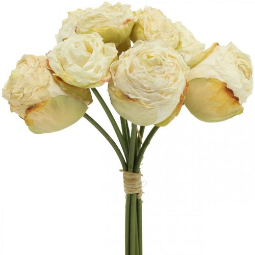 Floristik24 Rosas artificiales, flores de seda, ramo de rosas blanco crema L23cm 8pcs