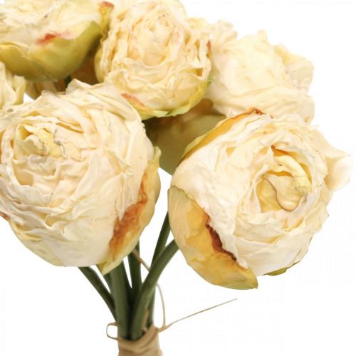 Floristik24 Rosas artificiales, flores de seda, ramo de rosas blanco crema L23cm 8pcs