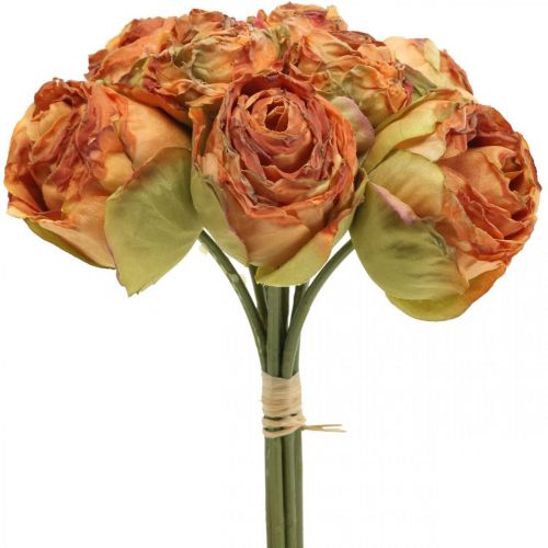 Artículo Ramo de rosas, flores de seda, rosas artificiales naranjas, aspecto antiguo L23cm 8ud