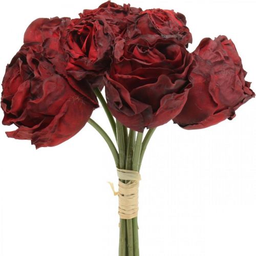 Floristik24 Rosas artificiales rojas, flores de seda, ramo de rosas L23cm 8pcs