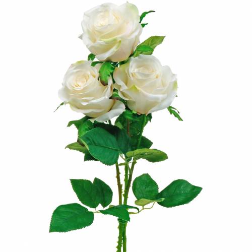 Floristik24 Rosa blanca en un tallo Flor de seda Rosa artificial 3 piezas