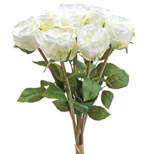 Artículo Flores decorativas de seda rosa en ramo crema 36cm 8 piezas