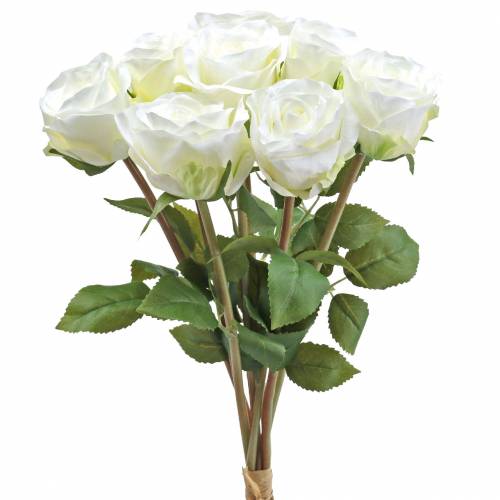 Artículo Flores decorativas de seda rosas en ramo crema 36cm 8ud