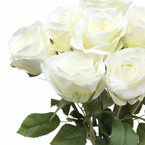 Artículo Flores decorativas de seda rosa en ramo crema 36cm 8 piezas
