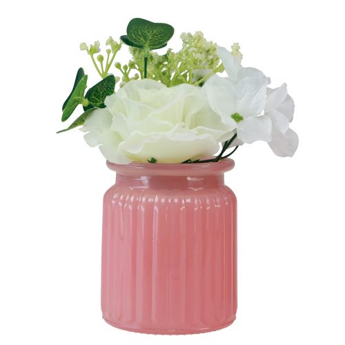 Artículo Rosa artificial en maceta de vidrio rosa blanco Al. 16 cm 2 piezas