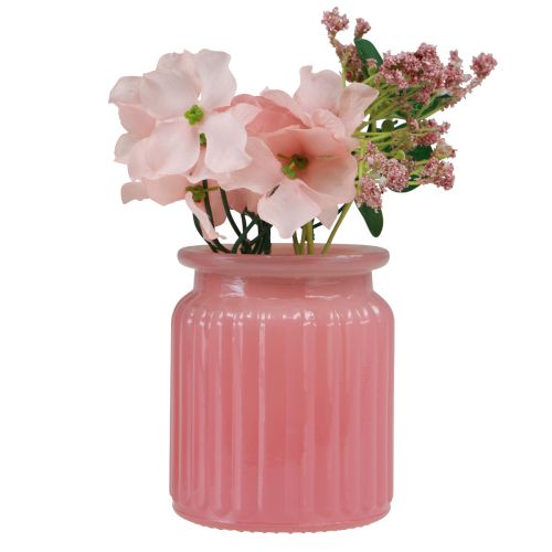 Artículo Rosa artificial en maceta de vidrio rosa blanco Al. 16 cm 2 piezas